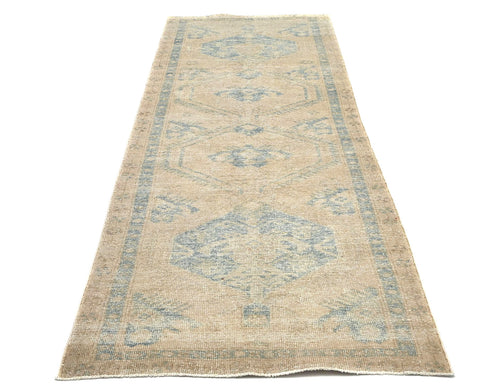 10 Ft Vintage Persian Style Brown Hand Knotted Distressed Low Pile Runner Rug